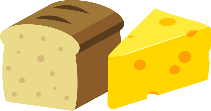 Loaf of bread and slice of cheese